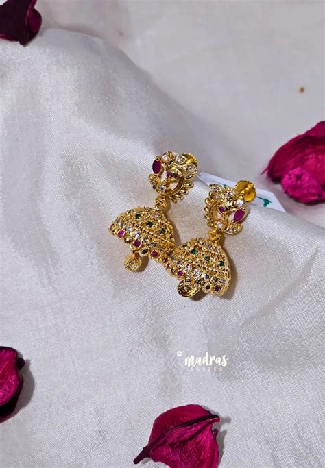 Premium 1 Gram Gold polish AD Stone Trendy Peacock Jhumka Earrings ...