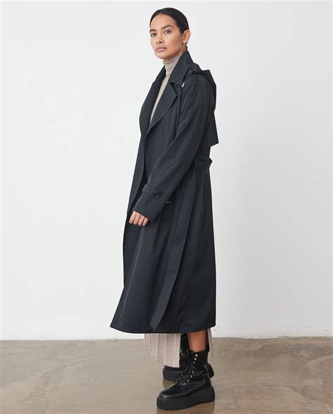 Discover our womens black trench coat with hood | Protected species