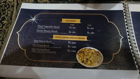 Menu at Little Arabia Mandi, Hyderabad