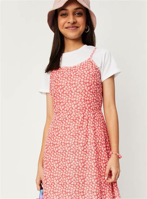Buy Girls Printed Pinafore Dress with T-shirt Online at just Rs. 699.0 ...