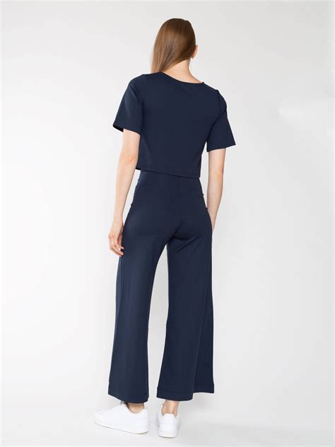 Navy Ponte Knit Wide Leg Pant: Cropped | Ripley Rader