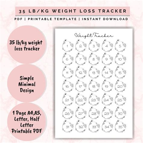 Weight Loss Tracker Printable 35 Lb/kg Weight Loss Chart - Etsy