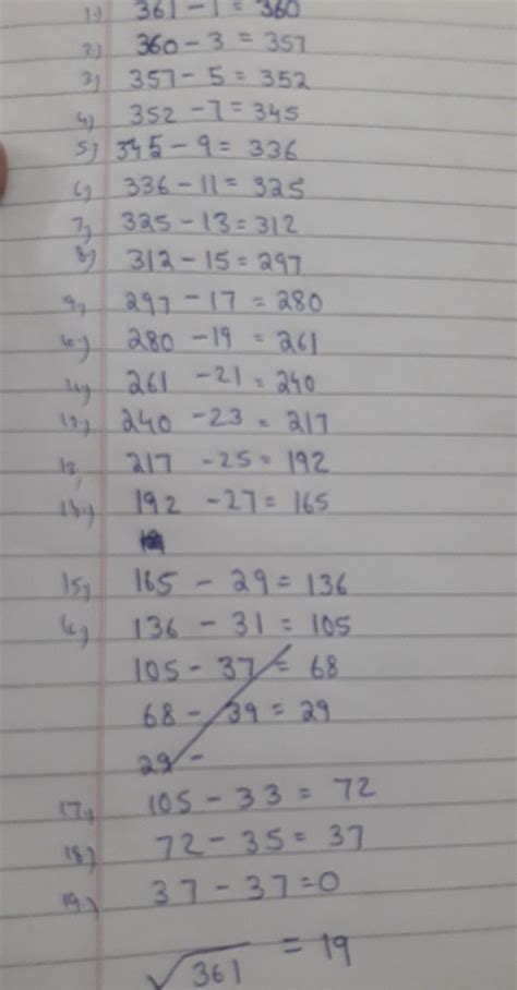 Find the square root of the following number using repeated subtraction ...
