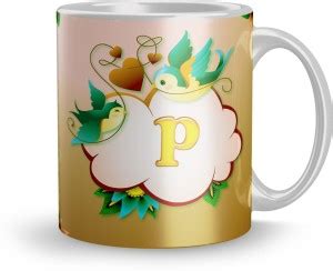Earnam Letter p alphabet Gift for sister birthday mug 320ml multicolor ...