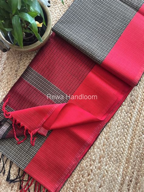 Maheshwari Light Brown Resham Thread Border Saree RES021 – Rewa Handloom