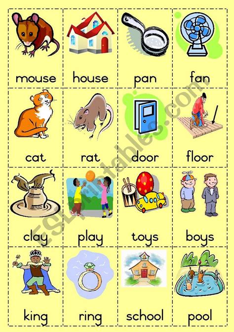Rhyming words Game page 1 - ESL worksheet by Joeyb1