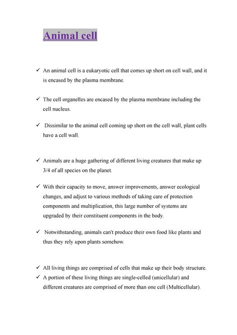 Animal cell - USEFUL LECTURE NOTES - Animal cell An animal cell is a ...