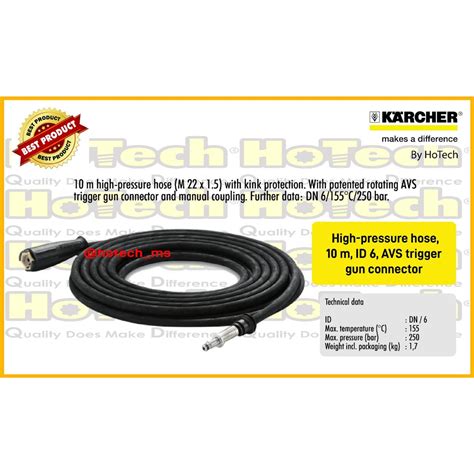 Jual Karcher High Pressure Hose, 10 m, ID 6, AVS Trigger Gun Connector | Shopee Indonesia