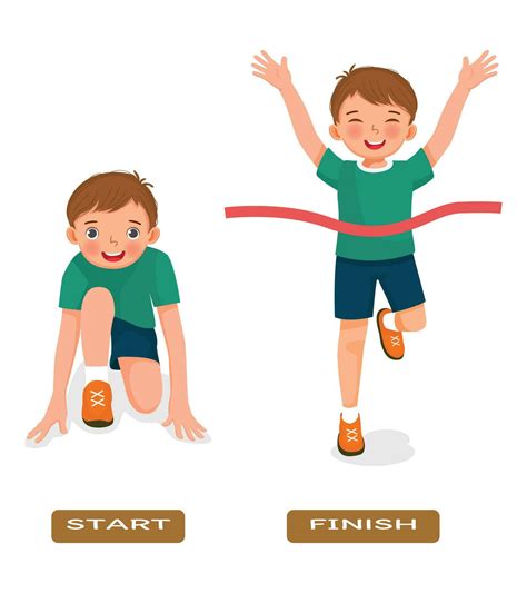 Opposite adjective antonym word start and finish illustration of little ...