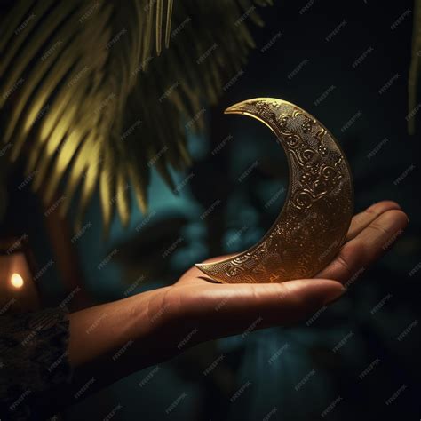 Premium AI Image | Crescent moon in the palm of hand islamic greetings ...
