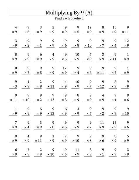 Image result for 9 Times Table Test Worksheet