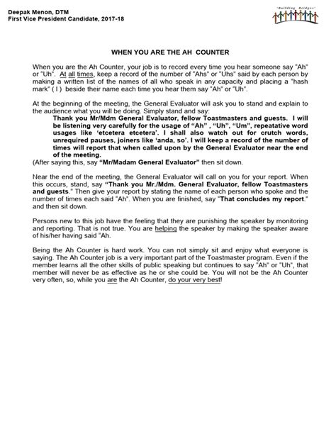 Image result for Toastmaster Ah Counter Role Script