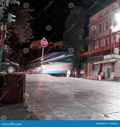 Stop sign at night stock image. Image of city, night - 206866291