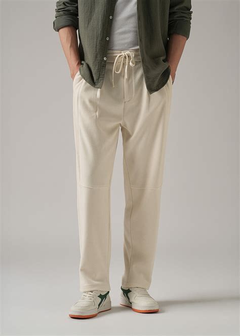 Cream Textured Suede Drawstring Pant