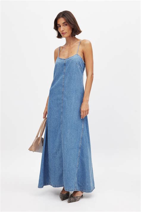 Seam Detail Maxi Denim Dress Blue | NA-KD