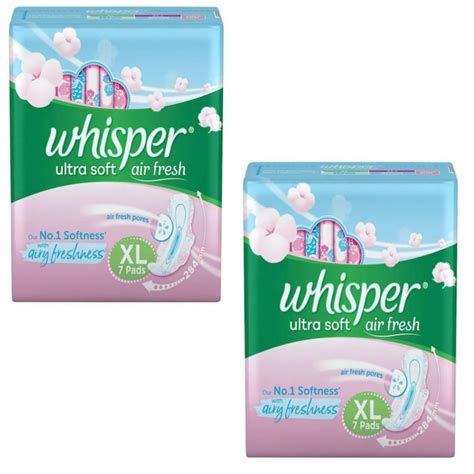 Buy Whisper ultra soft air fresh xl 7+7 pad pack of 2 Online at Low ...
