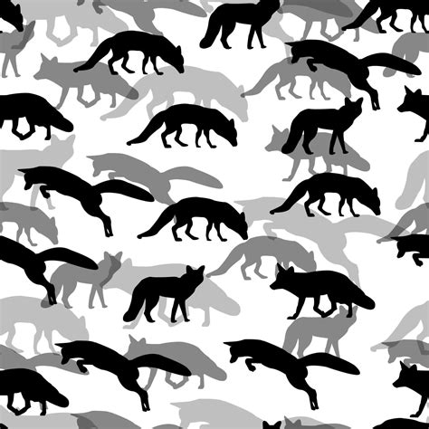 seamless pattern of black silhouettes of foxes on a white background ...