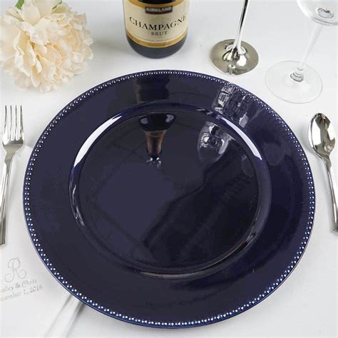6 Pack |13" Navy Blue Round Acrylic Beaded Charger Plates | Charger ...