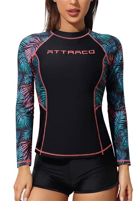 ATTRACO Rash Guard for Women Long Sleeve Printed Swim Shirts Rashguard ...
