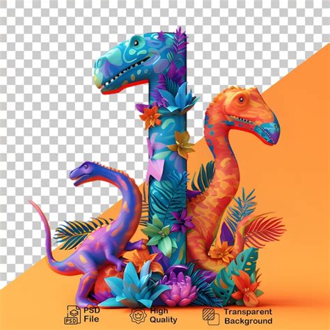 1 number with dinosaur cartoon style isolated on transparent background ...