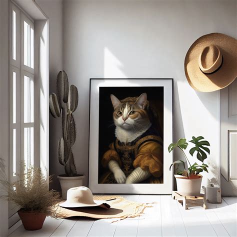 Renaissance Cat Art, Medieval Cat Portrait Oil Painting Poster Print ...