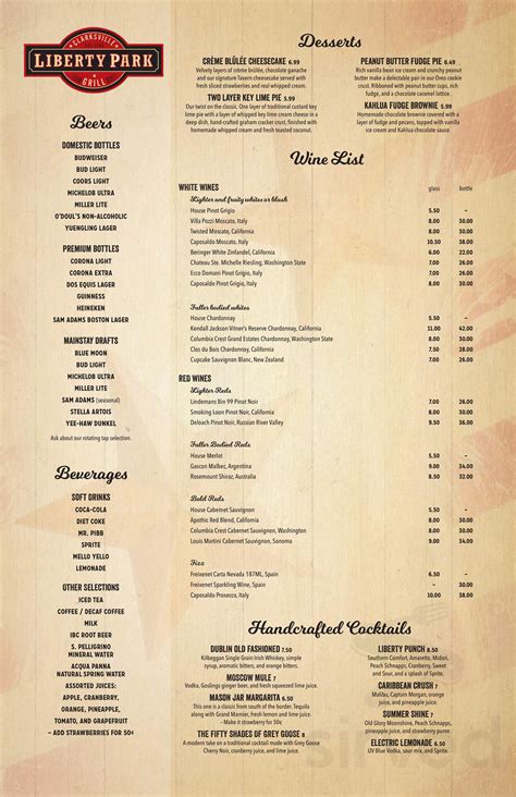 Liberty Park Grill menu in Clarksville, Tennessee, USA