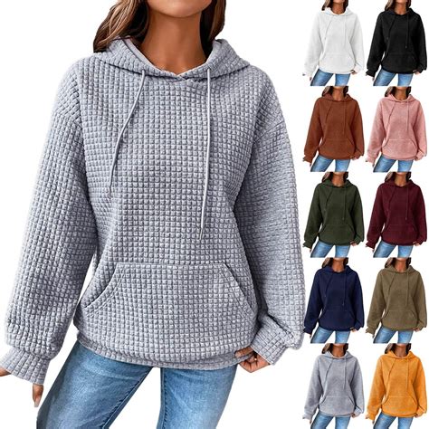 CRNTCEM Women's Soild Color Hooded Sweatshirts Lightweight Cozy ...