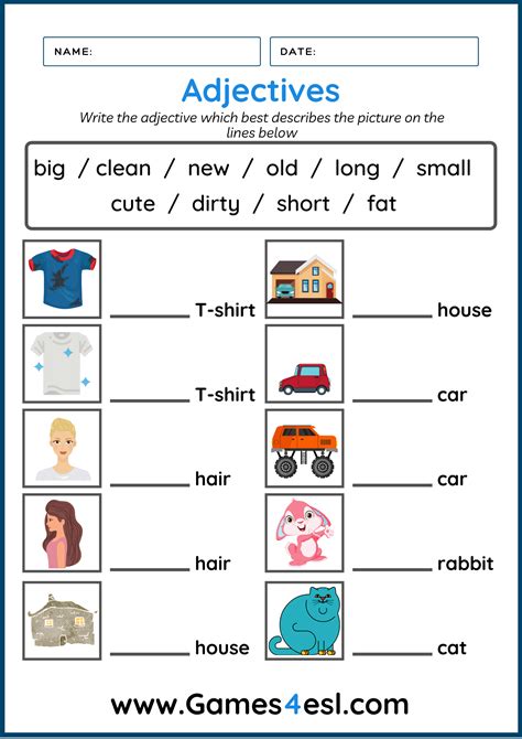 Free Adjective Worksheets | Games4esl