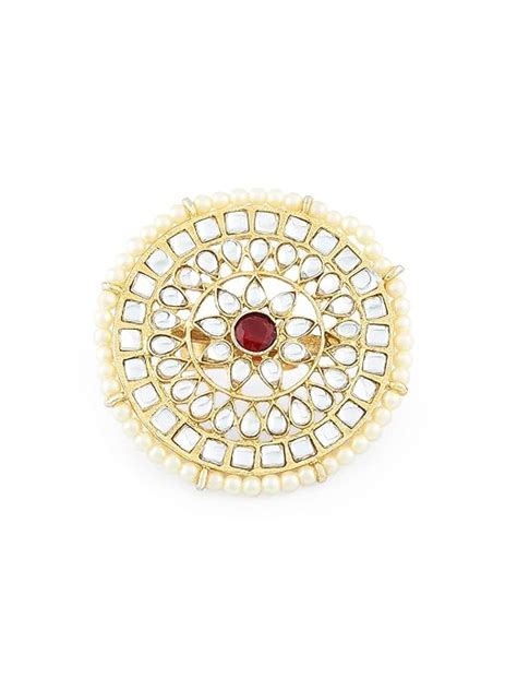 ZAVERI PEARLS Gold Tone Kundan & Pearls Ethnic Adjustable Finger Ring ...