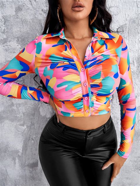 SHEIN Color Block Ruched Front Top | SHEIN USA