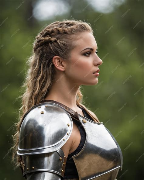 Premium Photo | A beautiful young woman in armor standing in the woods