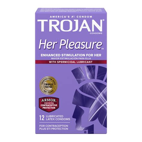Trojan Her Pleasure Plus Spermicide Latex Lubricated Ribbed Condoms, 12 ...
