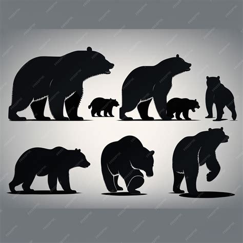 Premium Photo | Set of Bears Silhouettes on a white background
