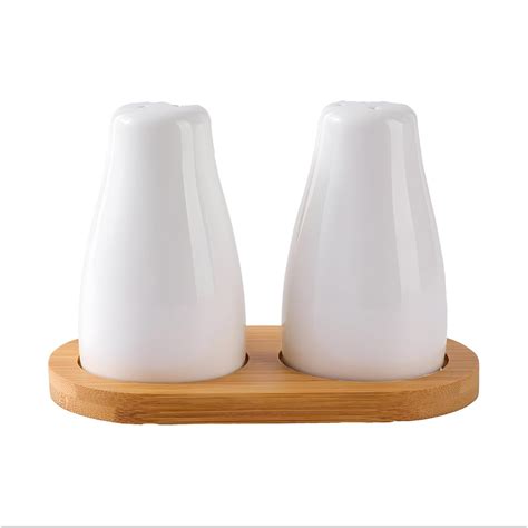 Buy The Better Home Ceramic Salt and Pepper Set with Wooden Tray ...