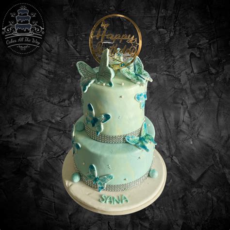 2-Tier Blue Butterflies Theme Cake – Cakes All The Way
