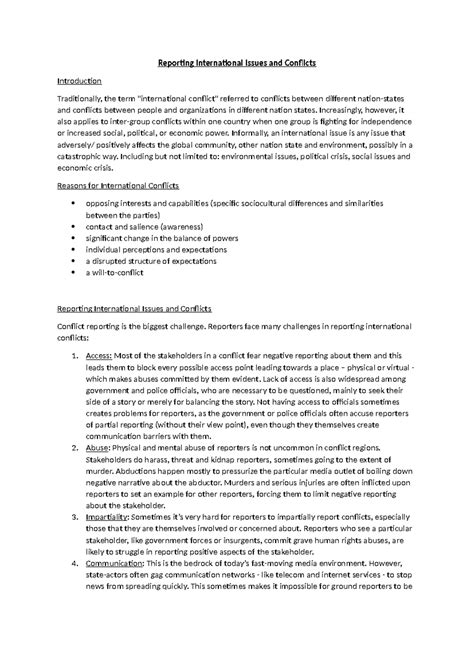 Reporting International Issues and Conflicts - Reporting International ...
