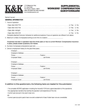 Fillable Online SUPPLEMENTAL WORKERS' COMPENSATION QUESTIONNAIRE Fax ...