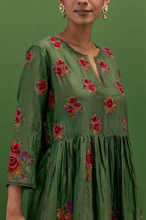 Kora - Brunswick Green Floral Kurta Set - Elahe