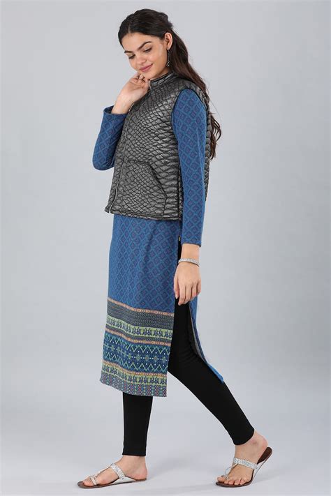 Buy Black Mandarin Neck Yarn-dyed Jacket Online for Woman | Shop for ...