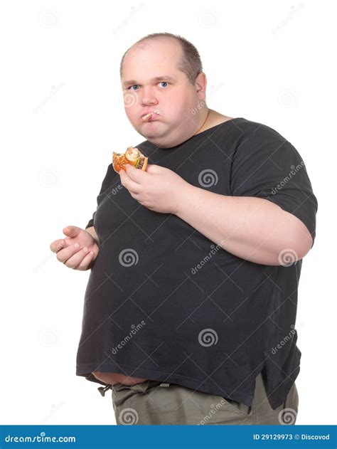 Fat Man Greedily Eating Hamburger Stock Image - Image of fast, adult ...