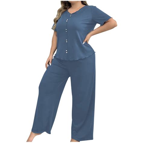 FAIWAD Women's Plus Size Pajama Sets 2 Piece Sleepwear Ruffle Short ...