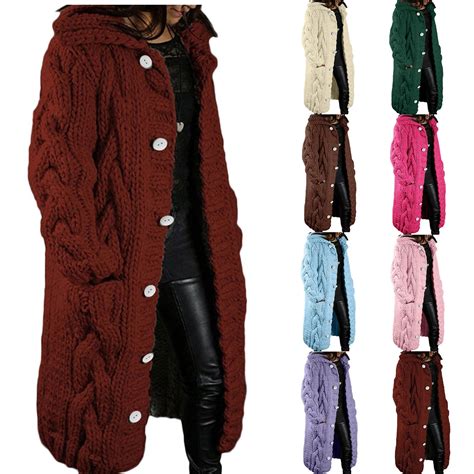 Aboser Chunky Cable Knit Cardigan Sweaters for Women Plus Size Hooded ...