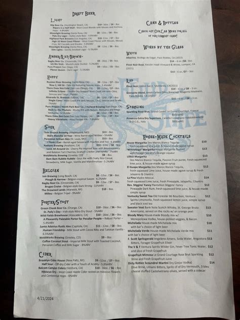 Menu at Fluid State Beer Garden pub & bar, Ventura