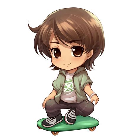 Premium Photo | Cartoon boy sitting on a skateboard with a green shirt ...