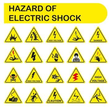 High voltage sign triangular yellow electrical hazard signs vector ...
