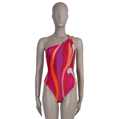 EMILIO PUCCI red and pink 2022 MARMO ONE SHOULDER One Piece Swimsuit XS ...