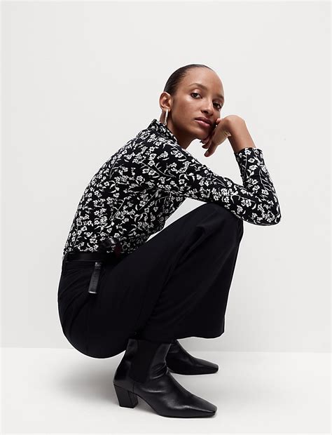 Buy Cotton Rich Funnel Neck Printed Top at Marks & Spencer