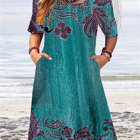 Plus Size Casual Dress Women's Plus Floral Print Short Sleeve Round ...