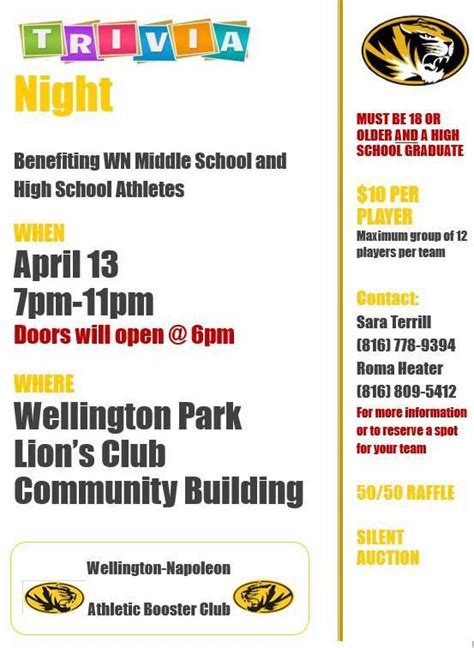WN Booster Club Trivia Night, Wellington Lions Club, 13 April 2024 ...