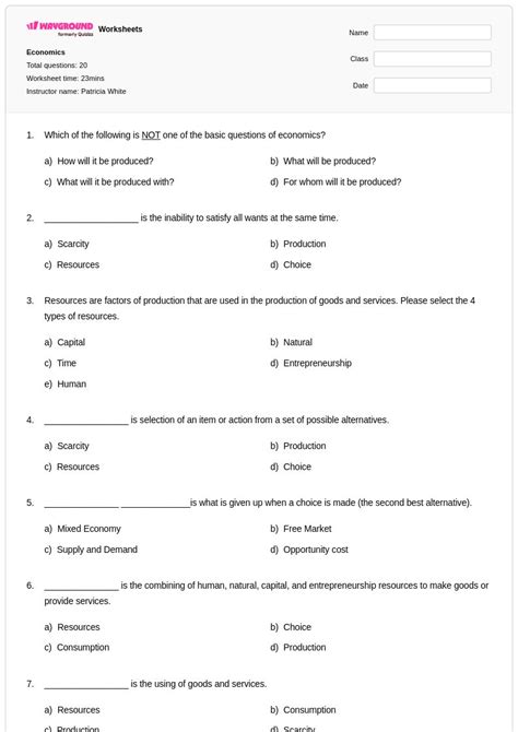 50+ Economics worksheets for Class 6 on Wayground | Free & Printable
